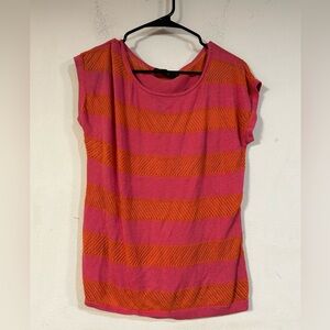 The Limited Lightweight Sweater Short Sleeve Pink & Orange Striped Large